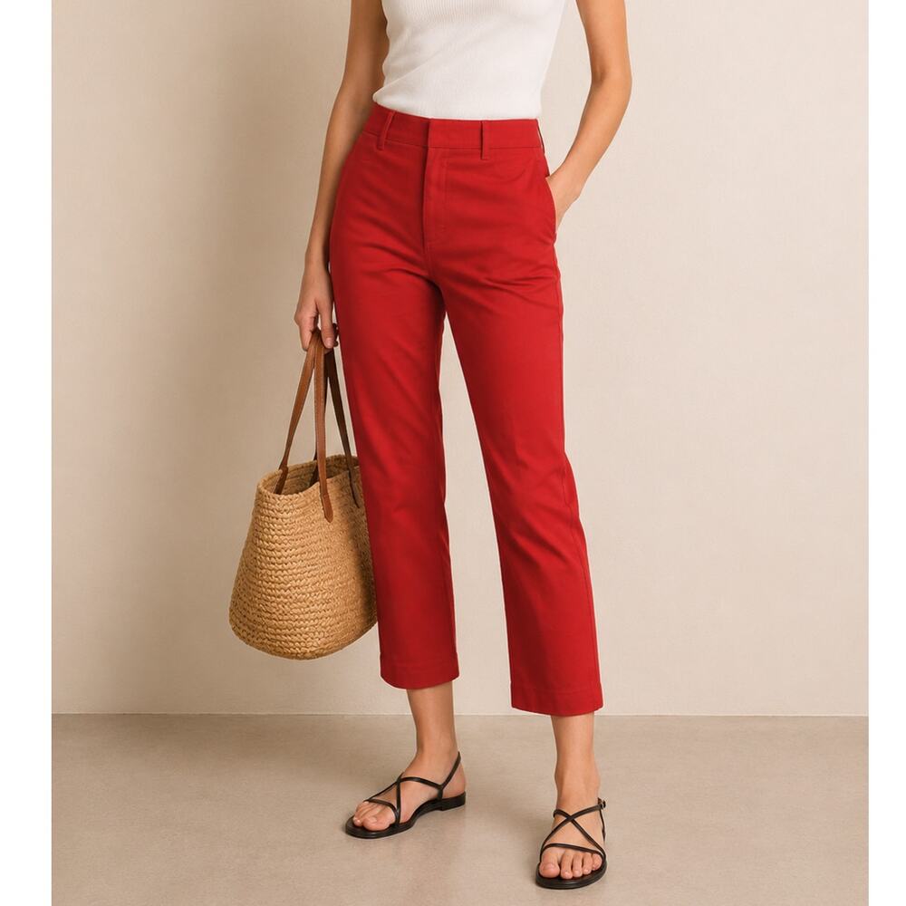 Theory 4 High Rise Cotton Twill Pants $298 Cropped Moleskin Trousers Red NEW!